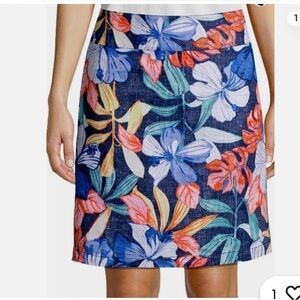 TOMMY BAHAMA 100% Linen Fully Lined Navy Floral Skirt Resort Coastal sz 4